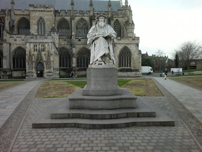 The statue of Richard Hooker on Cathedral Green, Exeter in 2013