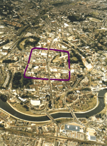Aerial shot showing the location of early Roman Exeter