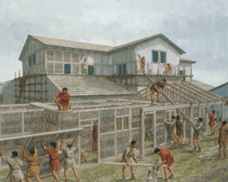 Peter Connolly painting showing construction of a typical Principia